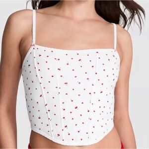 PINK Victoria's Secret Cherry & Heart Printed Corset Y2K Top